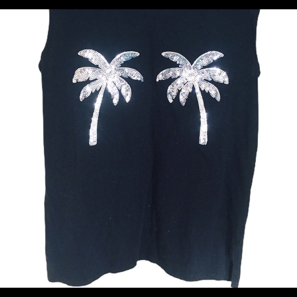 PINK Victoria’s Secret Bling Campus Palm Tree Sequin Detail Tank Black Sz Small - Picture 7 of 9